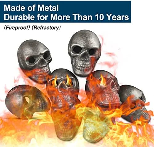Imitated Human Skull Gas Log for Indoor or Outdoor Fireplaces, Made of Metal, Durable for More Than 10 Years��Fire Pits Halloween Decor Skull Charcoal (Fireproof)(Refractory) (8 PCS)