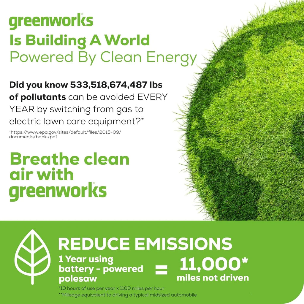 Greenworks 60V 10" Brushless Cordless Pole Saw, 14.5 Ft. Reach, 2.0Ah Battery & Charger