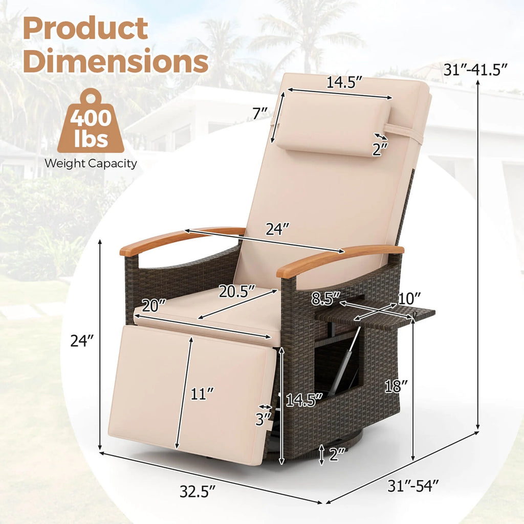 Costway Outdoor 360�� Swivel Rattan Recliner Chair Patio Wicker Chaise Lounge Chair Beige