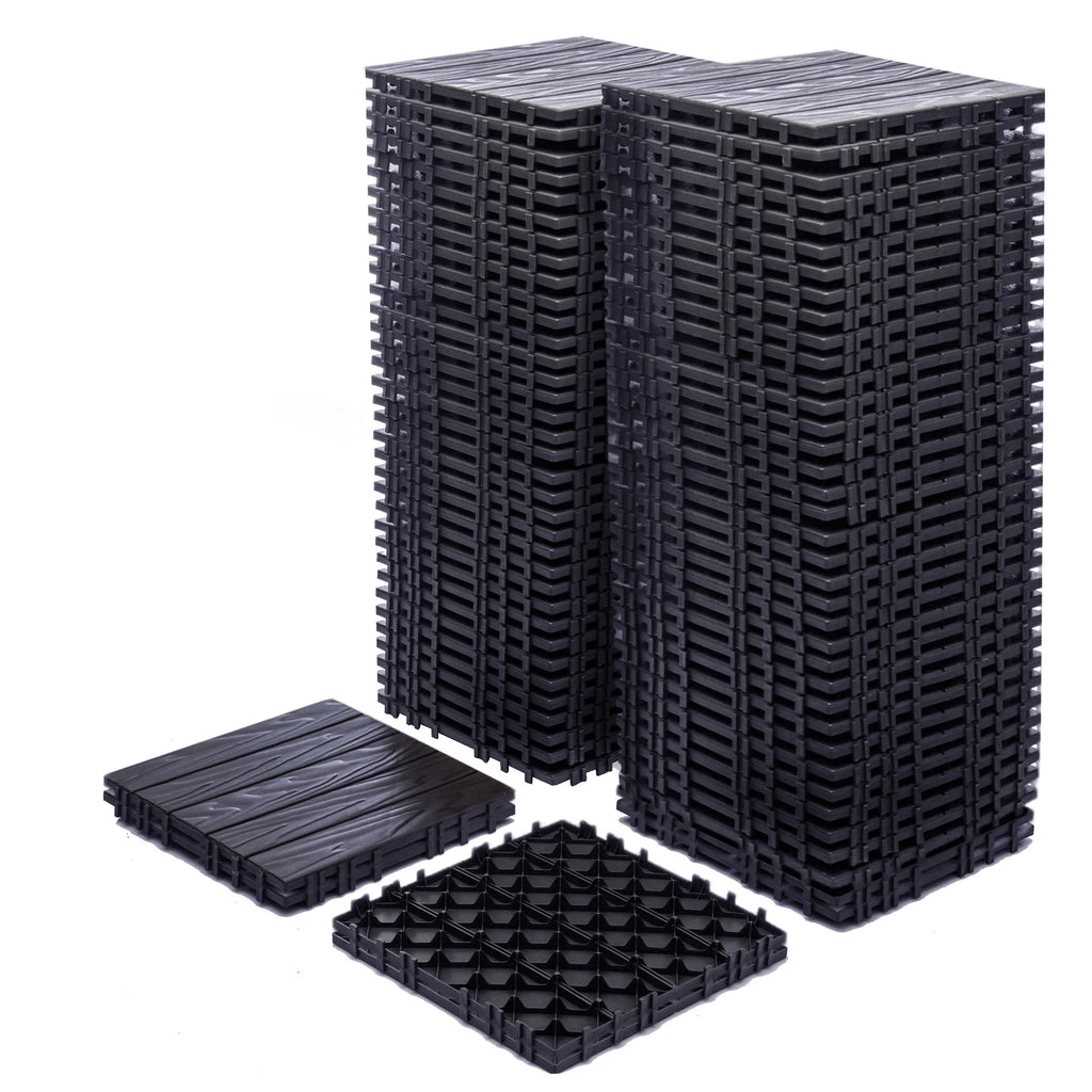 76 Pack Interlocking Deck Tiles, 11.42"x11.42", Polypropylene, Waterproof Outdoor Flooring, 3D Wood Grain Plastic, for Patio, Balcony, Backyard