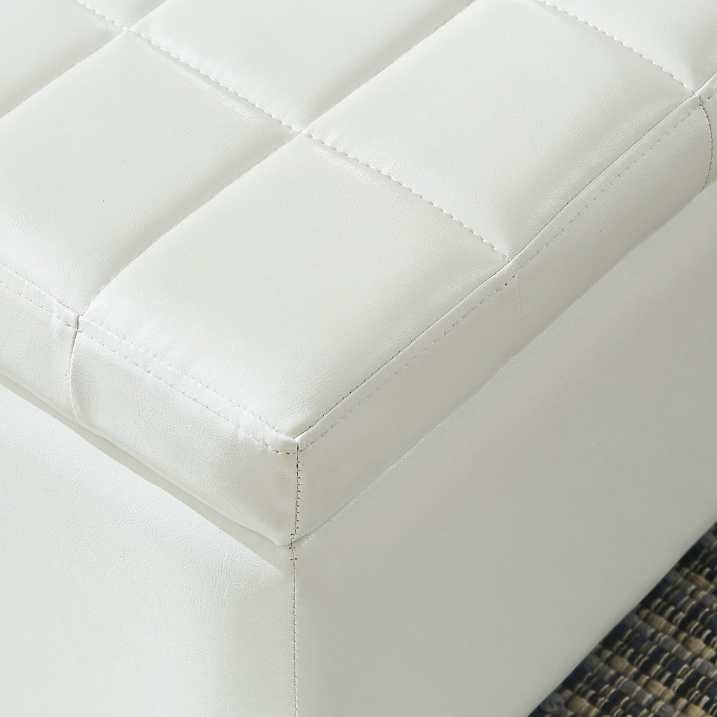 Modern Faux Leather Rectangular Storage Ottoman Bench White
