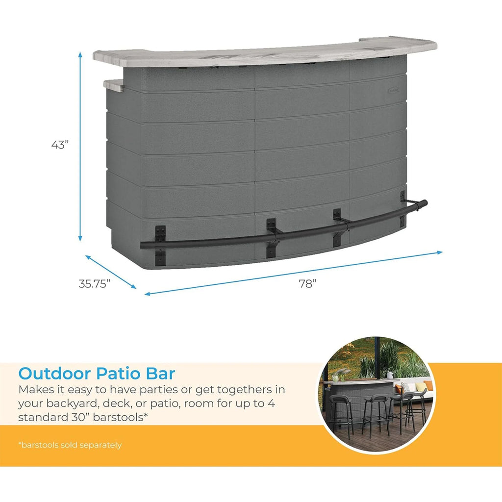 Suncast Backyard Oasis Entertainment Outdoor Bar with Pull-Out Drawers and Shelves, Marble