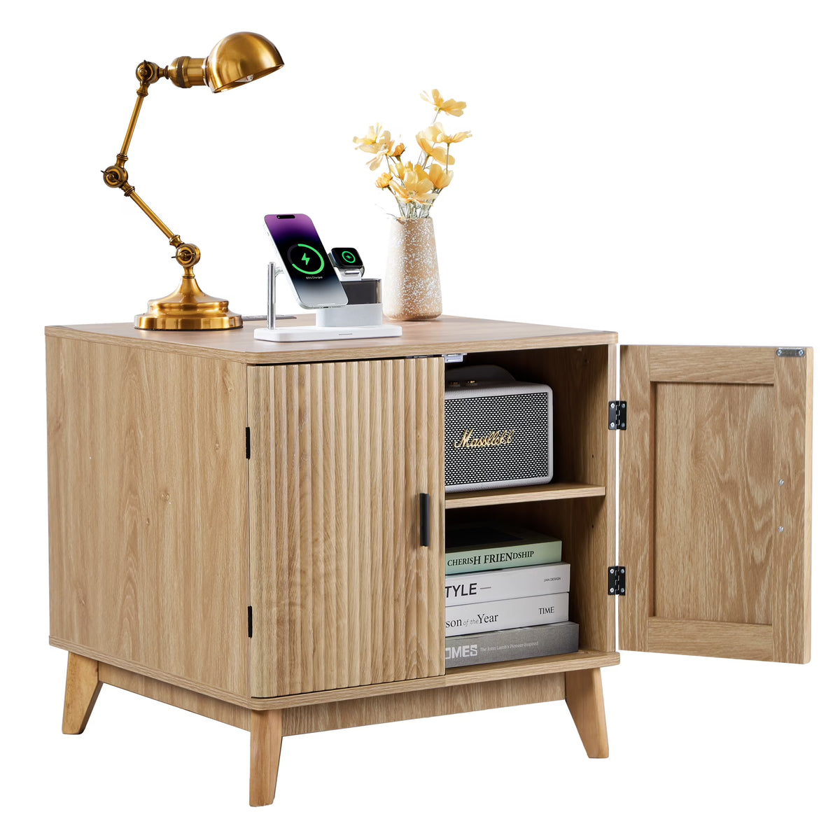 YOCWO Fluted Nightstand for Bedroom Set of 2 , Wood Bedside Table Set of 2 with Drawers, Black
