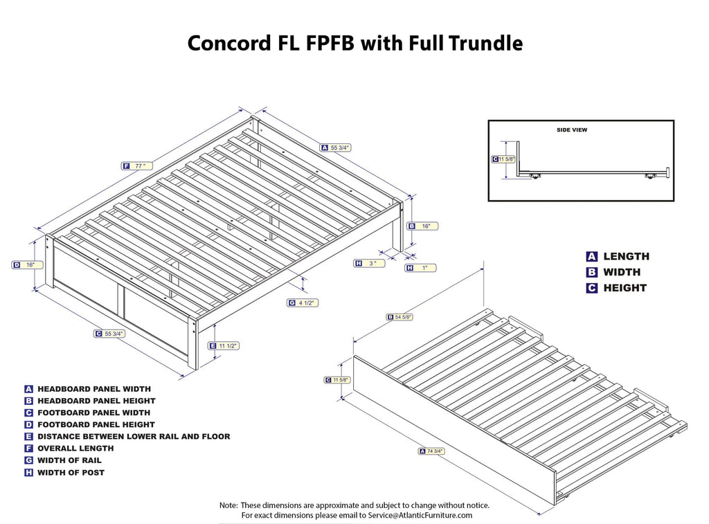 Concord Full Platform Bed with Flat Panel Foot Board and Full Size Urban Trundle Bed in White