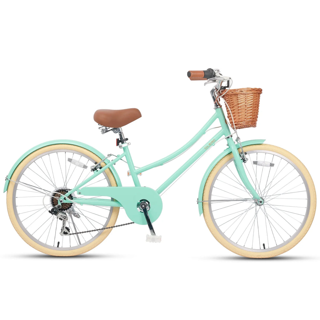 Glerc Missy 24" Girls Cruiser Bike 6-Speed Women's Hybird Bicycle for Ages 7-11 Years, Mint Green