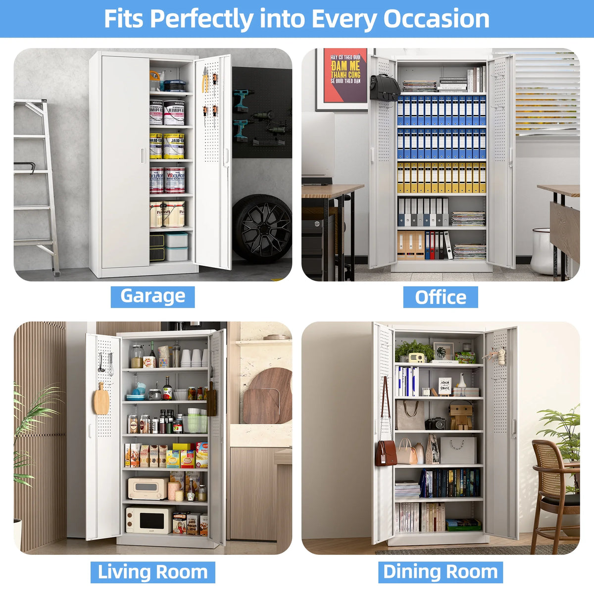 GANGMEI 72 Inches Tall Metal Garage Storage Cabinets with 5 Adjustable Shelves, Lockable Steel Black Storage Cabinet with Doors for Office, Home, School, Shops, Garage, Assembly required