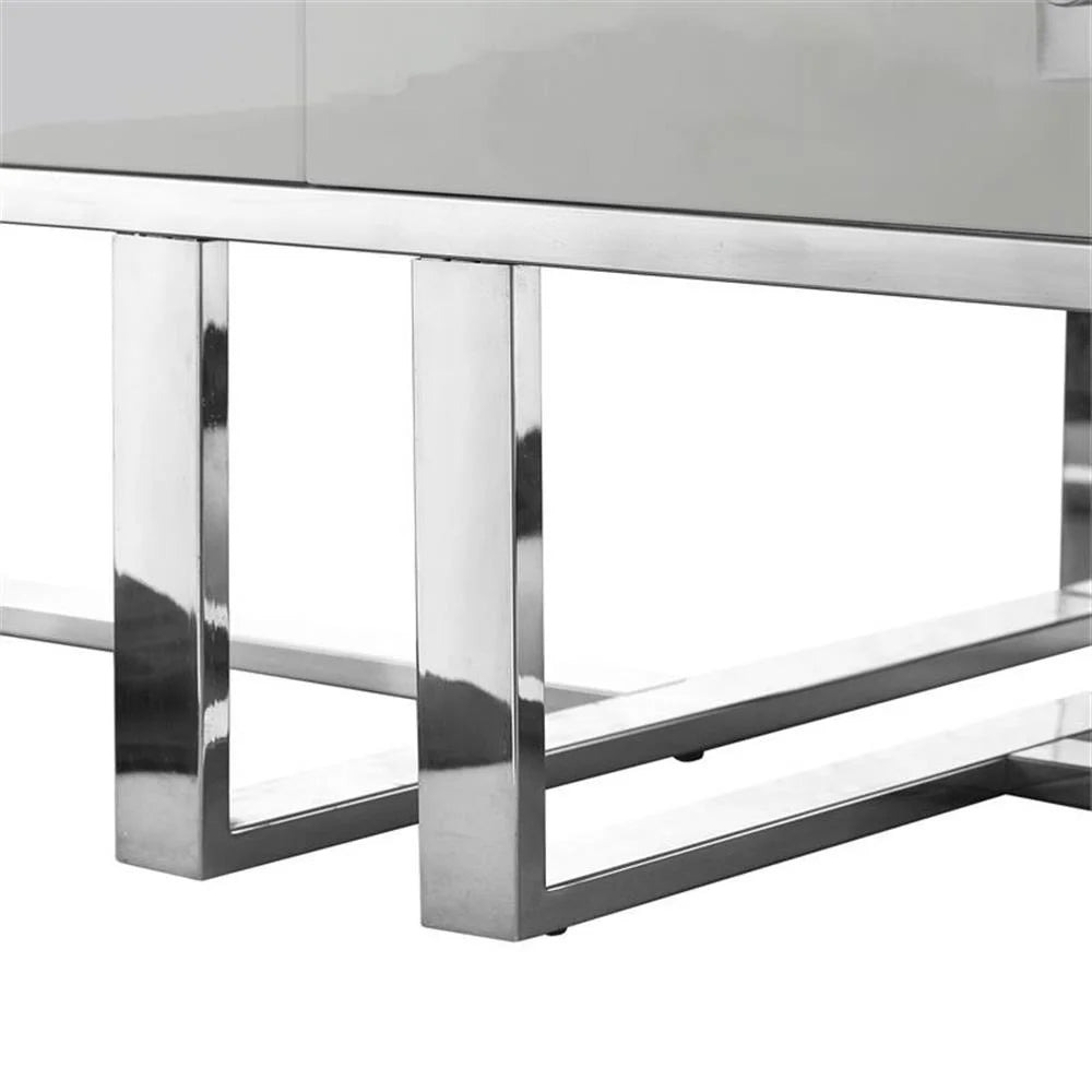Posh Living Mano 2-Drawers Stainless Steel Base Coffee Table - Light Gray/Chrome