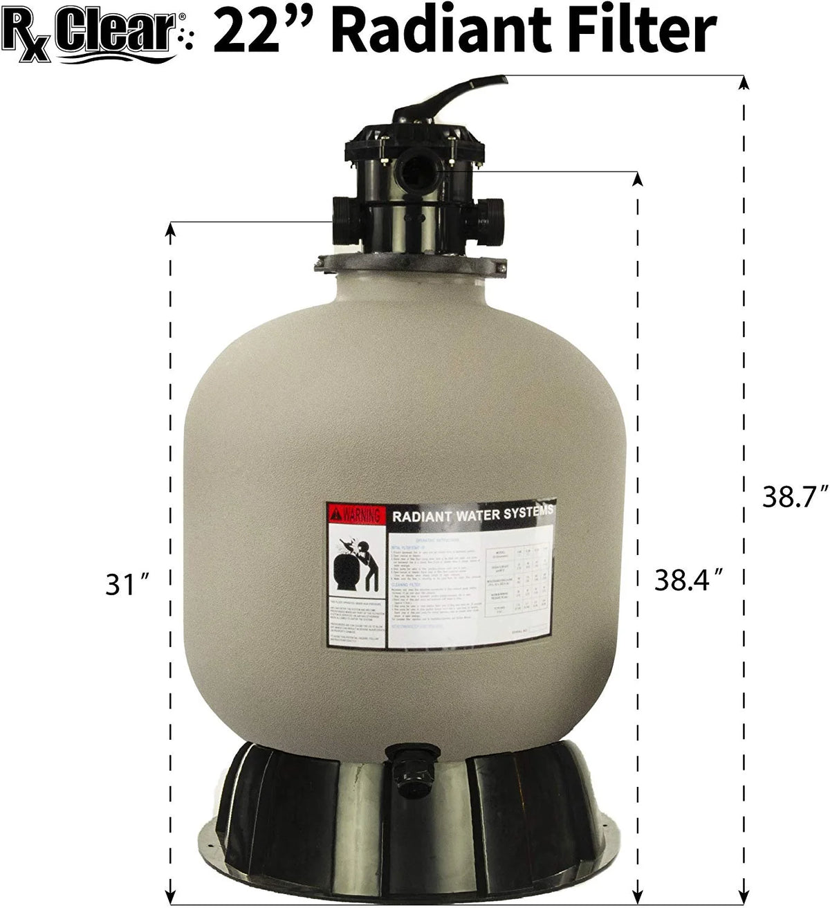 Rx Clear Radiant 22" Sand Filter with 6 Position Valve for Above-ground Swimming Pools