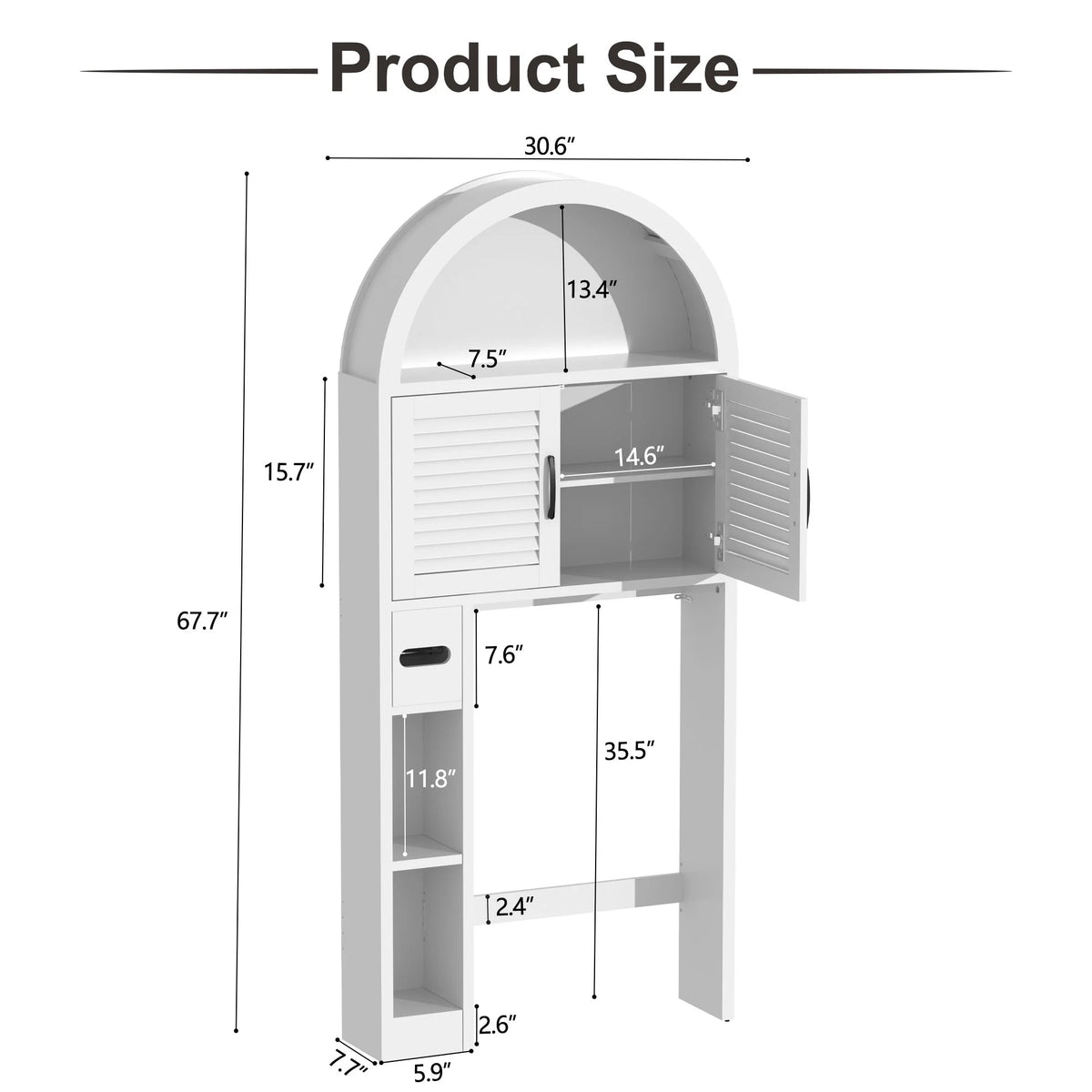 HARIPUL Over The Toilet Storage Cabinet w/ Unique Wood Grain & Arc Design, Freestanding Bathroom Shelf Organizer Space Saver w/ Doors & Anti-Tip Device, Wood Color