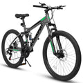 26 Inch-Wheels Mountain Bike, 21-Speed Full Suspension Mens Womens Trail Commuter City Bicycle with Disc Brakes, Grey