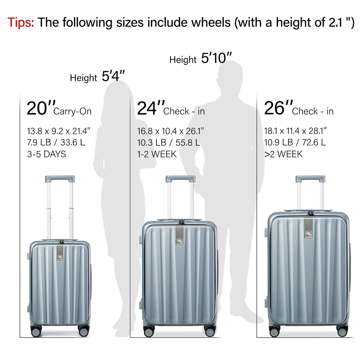 Hanke 20"Carry On Luggage with Wheels, Ivory White