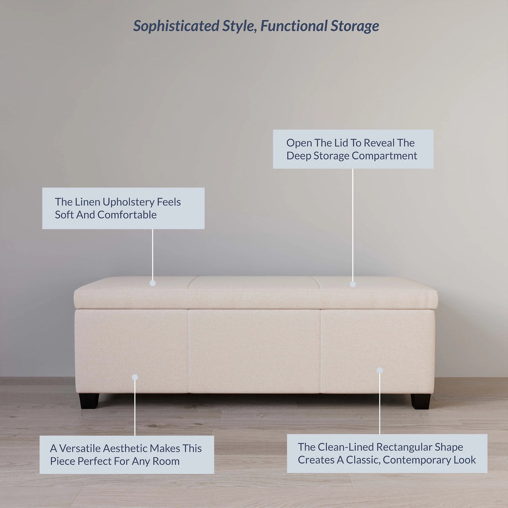 BELLEZE Storage Ottoman Bench Footstool - Amherst (Beige)