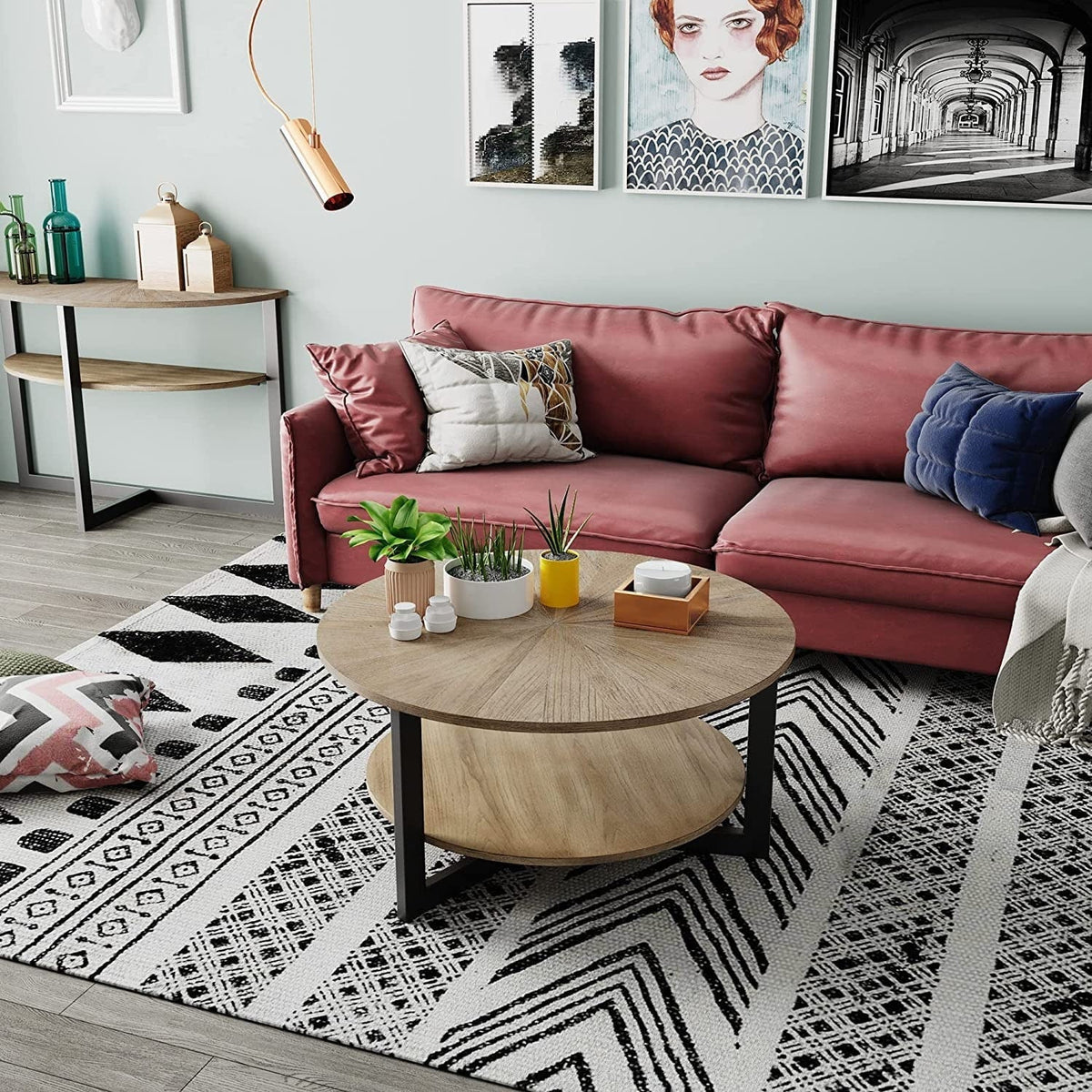 Round Coffee Table with Solid Wood Storage Circle Center Table Rustic Wood Coffee Table Wood N/A Rustic Wood Coffee Tables, End Tables