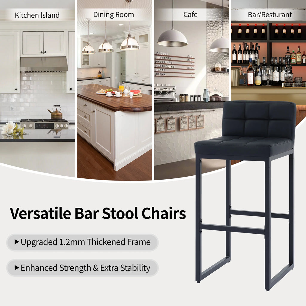 FIRAVOE Bar Stools Set of 3, Counter Height Bar Stools (Low Back)(Thickened Frame) 26" PU Leather Barstools Bar Chairs for Kitchen Island, Black