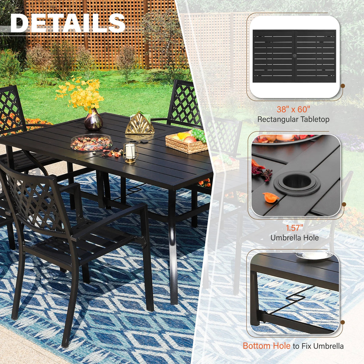 Sophia & William 7 Piece Outdoor Patio Dining Set Highback Textilene Chairs and Metal Table Furniture Set for 6, Blue