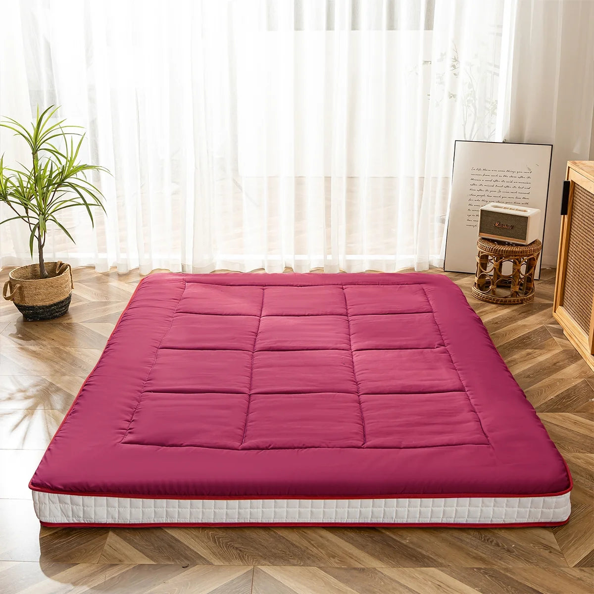 Futon Mattress, Padded Japanese Floor Mattress Quilted Bed Mattress Topper, Extra Thick Folding Sleeping Pad, Dark Grey, Twin
