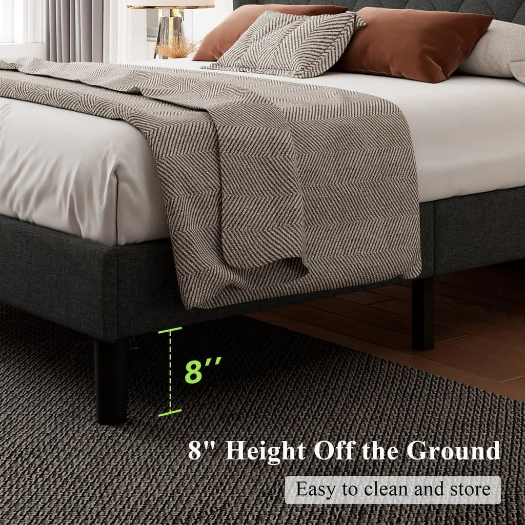 iPormis Full Size Bed Frame with Diamond Button Tufted Wingback Headboard, Upholstered Platform Bed Frame with Strong Wood Slat Support, No Box Spring Needed,Black