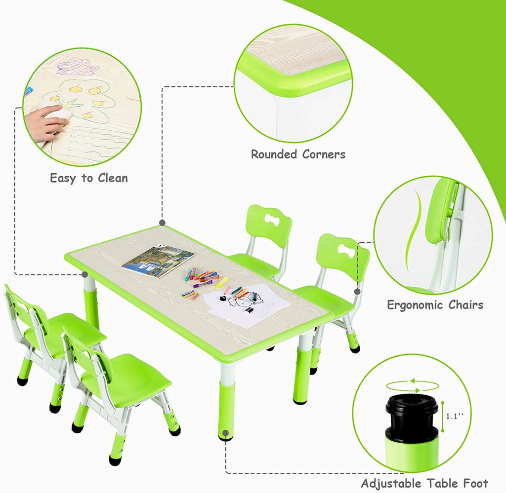 Arlopu Toddler Table and Chair Set Height Adjustable, Kids Activity Table for Reading, Drawing, Eating, Studying, Max 220lbs