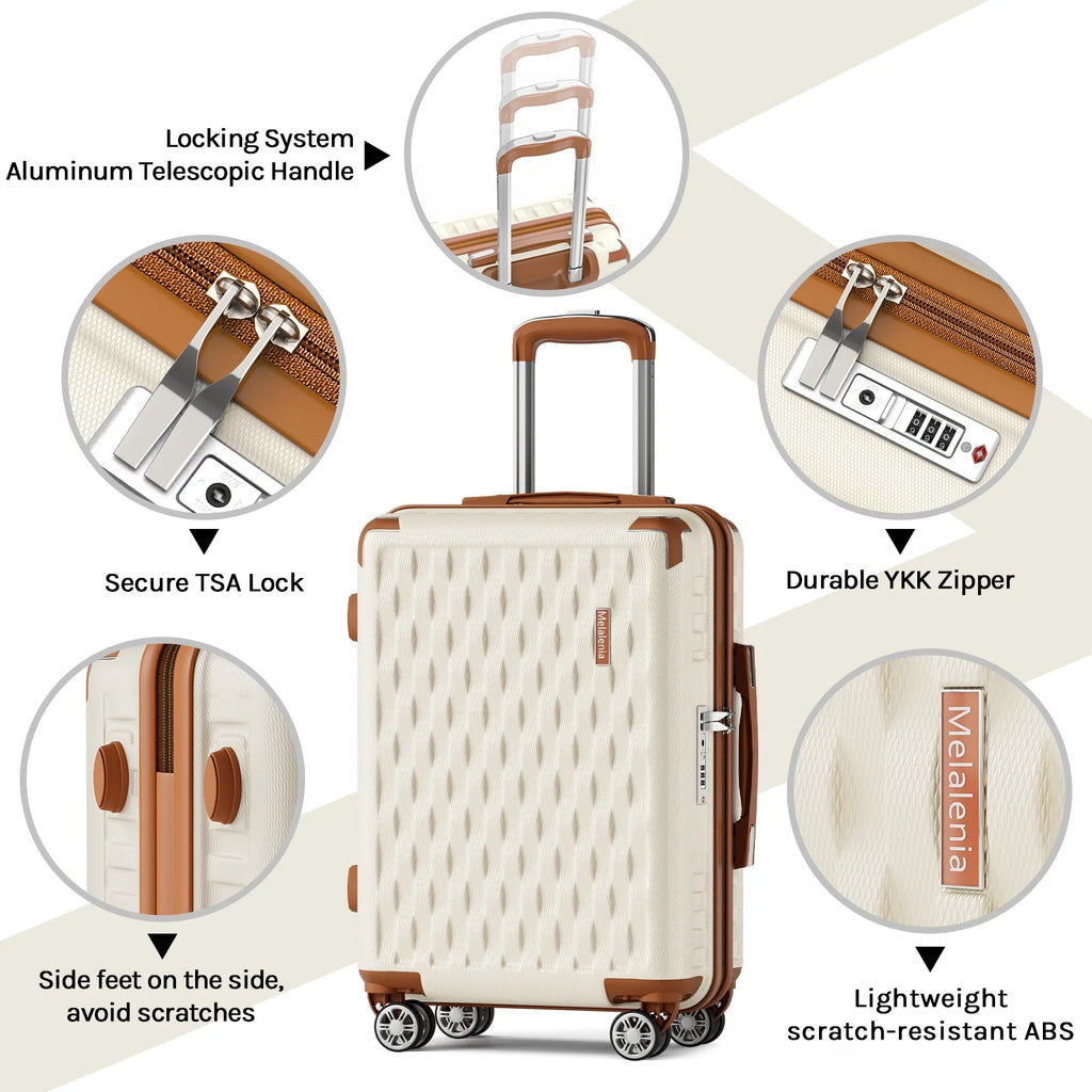 Melalenia - 7 Luggage Sets ABS Hardside Spinner Luggage -With Spinner Wheels and TSA Lock-White
