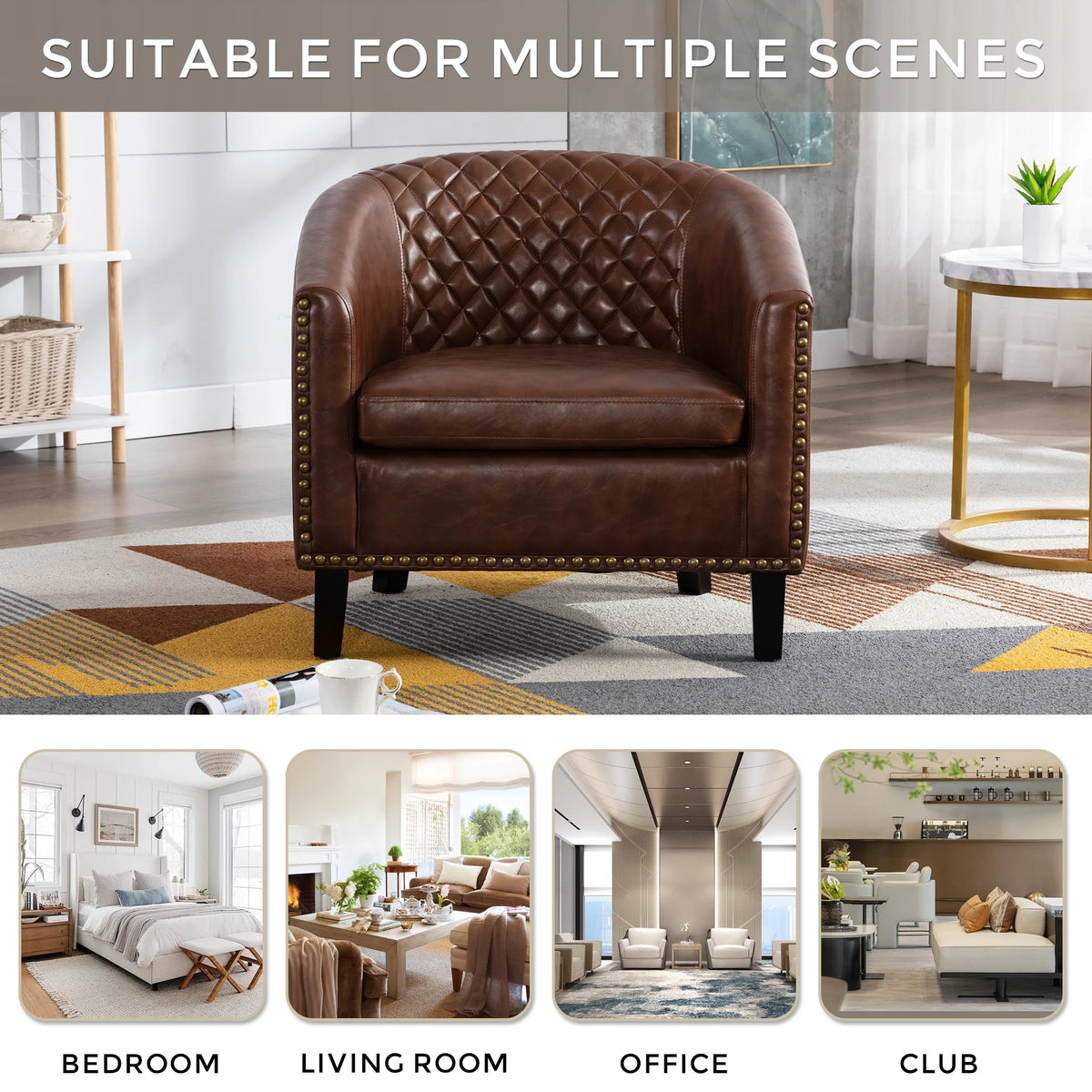 Comfortable Upholstered Armchair, Recliner Chair, Armchair with Wide Armrest,PU Leather Club Chair for Living Room, Club or Office, Single Chair ,Orange.