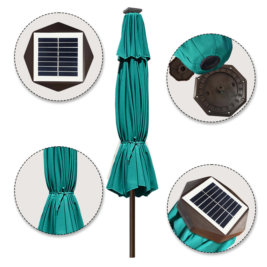 EliteShade Sunbrella Solar Umbrellas 9ft Market Umbrella with 80 LED Lights Patio Umbrellas Outdoor Table Umbrella with Ventilation and 5 Years Non-Fading Top,Ruby