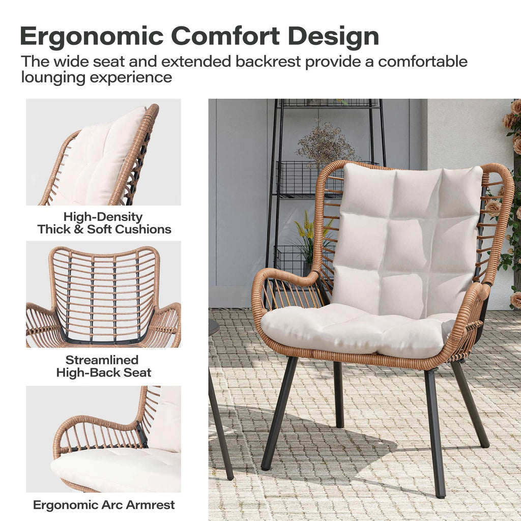 LAUSAINT HOME 3-Piece Patio Furniture Set, High Back Outdoor Bistro with Coffee Table & Beige Cushions for Garden or Deck