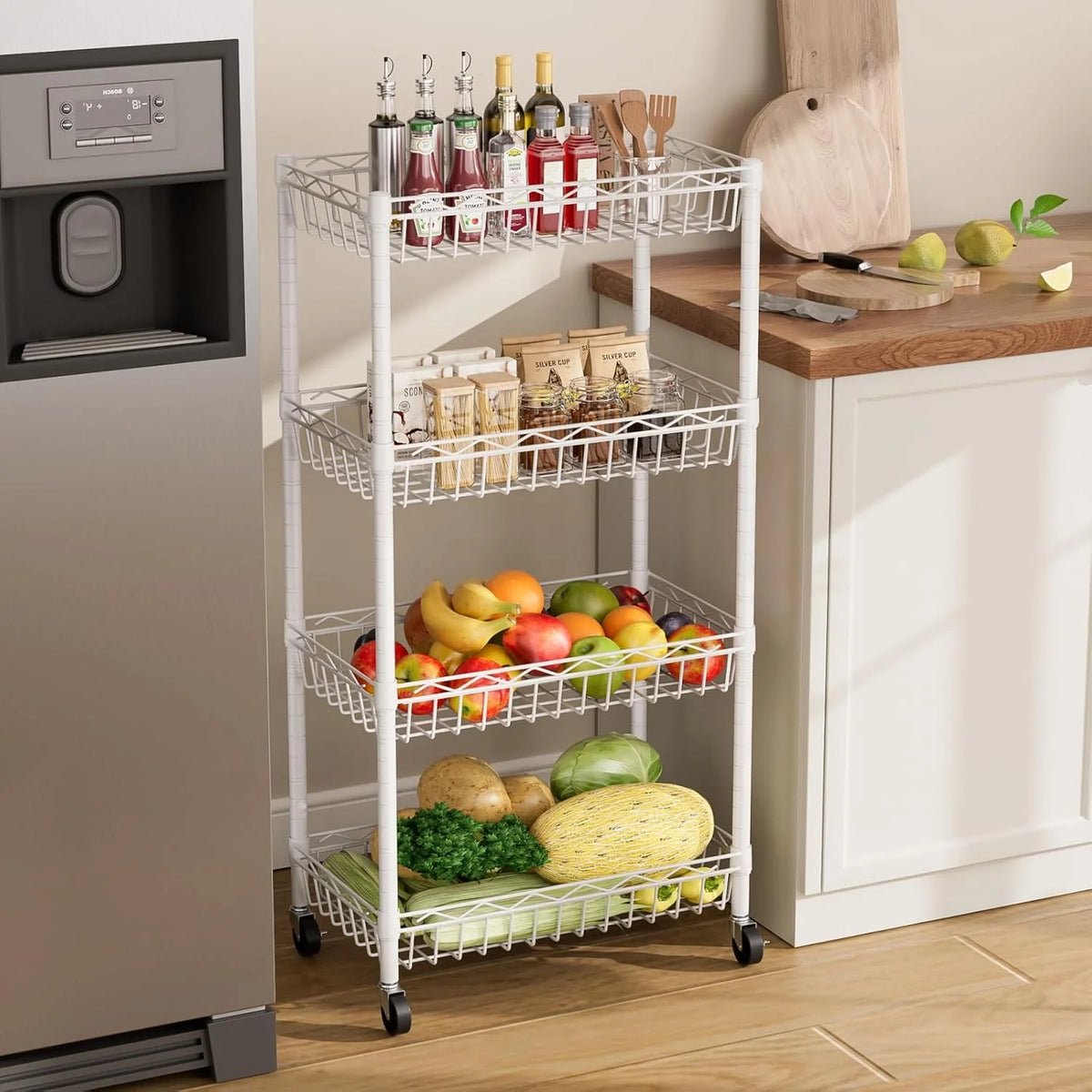 6 Tier Wire Shelving Unit with Wheels Baskets Storage Rack Corner Shelves Adjustable Shelf Closet Bathroom Organizers Metal Pantry Kitchen Garage Laundry Room 13.5" D x 13.5" W x 63" H Silver