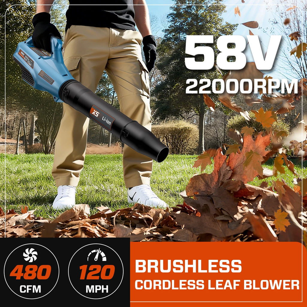 SENIX X6 60V Max* Brushless Cordless Leaf Blower with 4.0 Ah Battery and Charger, Variable Speed Up to 810CFM 170MPH, BLAX6-M1