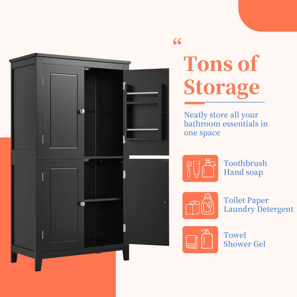 Elegant Bathroom Floor Storage Cabinet, Bathroom Storage Unit, Freestanding Cabinet with 4 Doors