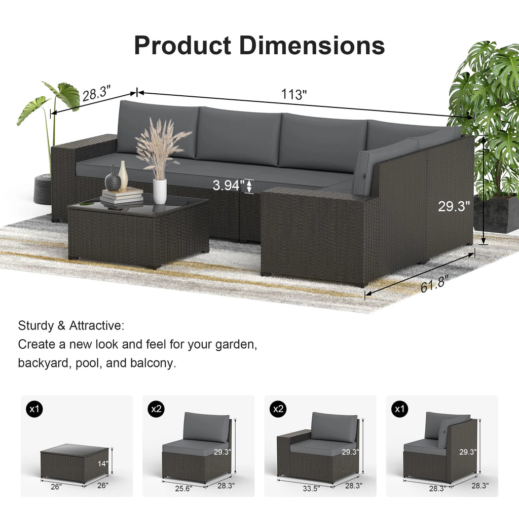Phonjoroo 13 Pieces Outdoor Patio Furniture Set with 42�� Fire Pit Table, Rattan Patio Sectional Sofa Conversation Set w/ 50000 BTU Propane Fire Pit and Coffee Table for Garden, Backyard