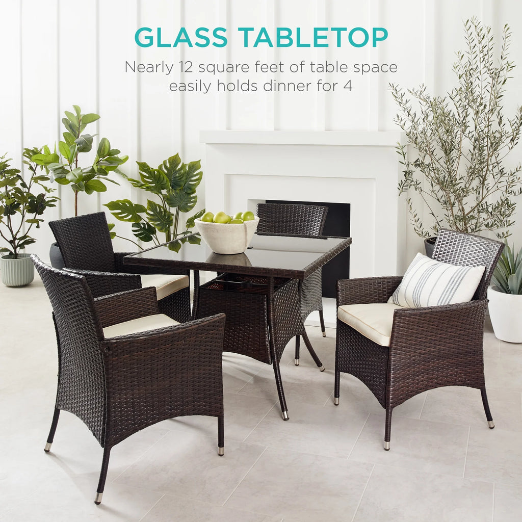 Best Choice Products 5-Piece Indoor Outdoor Wicker Patio Dining Table Furniture Set w/ Umbrella Cutout, 4 Chairs - Gray