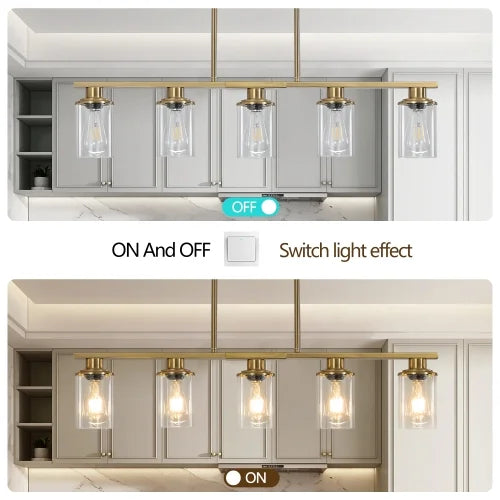 ACE-LIGHTS,Modern Industrial 5-Light Chandelier with Clear Glass Shades(Bulbs Not Included),Hanging Ceiling Light Fixture for Living Room,Dining Room,Kitchen Island(Black)