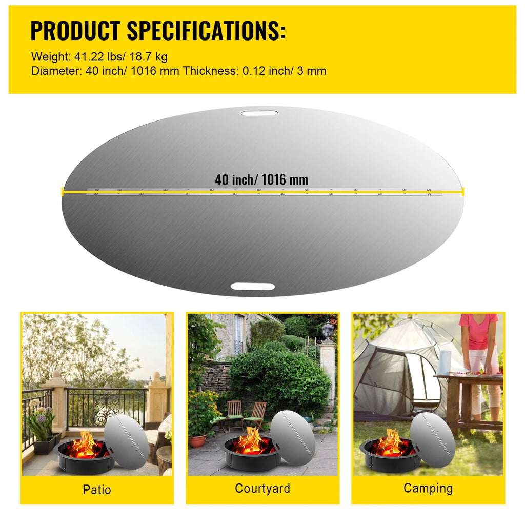 BENTISM Fire Pit Lid Round 40 Inch Foldable Fire Pit Ring Snuff Cover 430 Stainless Steel Fire Pit Spark Screen Cover 3mm Thickness