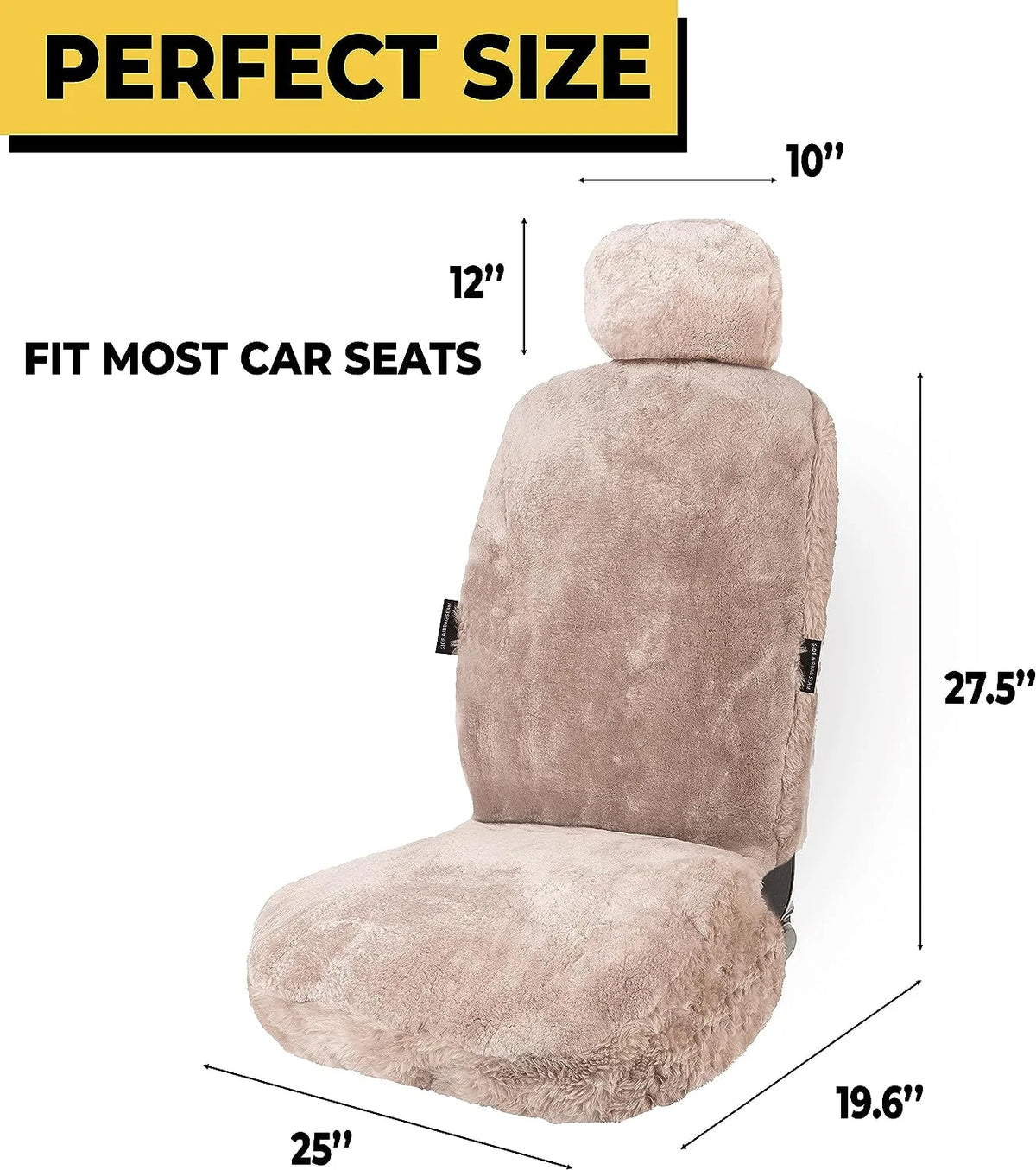Zone Tech Genuine Sheepskin Ivory Car Seat Cover, Fluffy Luxury Wool Front Seat Covers, Universal Fits Car, Truck, SUV, & Van