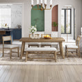 Prehome 6-piece Retro Farmhouse Dining Set, Wood Rectangular Table and 4 Upholstered Rattan Chairs, Bench, Dining Table Set for 5-7, Dining Table Set for Kitchen Dining Room Dorm Apartment, Wood Wash