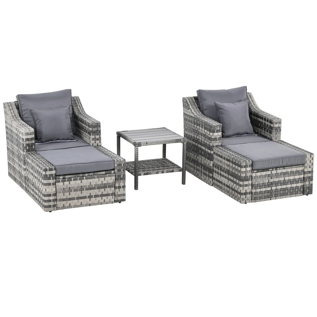 Outsunny 5 Piece Patio Furniture Set, All Weather PE Rattan Conversation Chair & Ottoman Set w/ Table, Cushions & Pillows Included, Beige