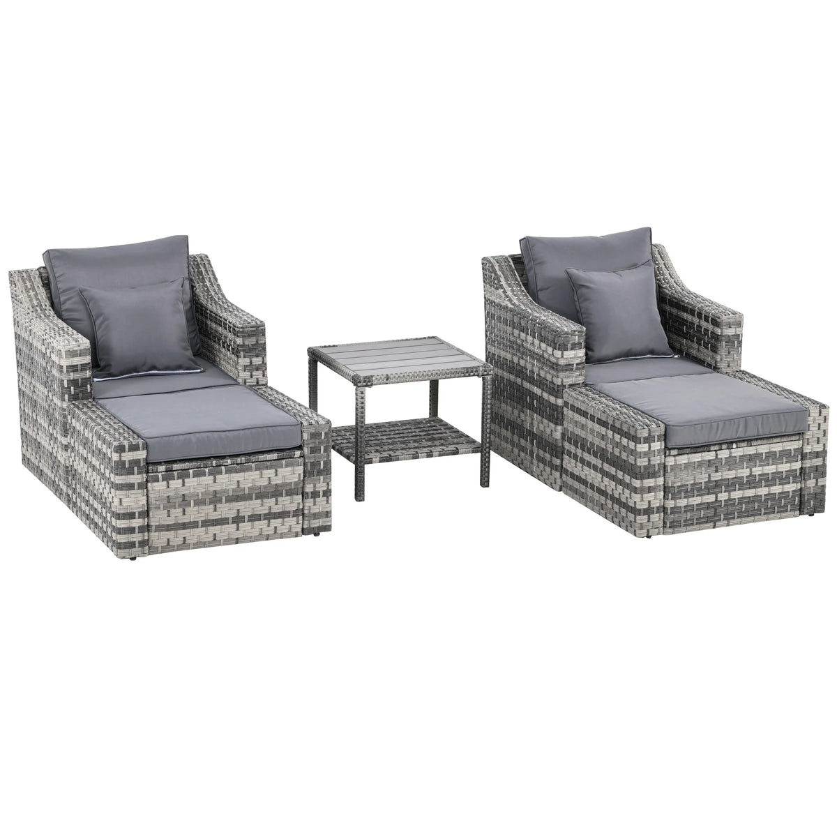 Outsunny 5 Piece Patio Furniture Set, All Weather PE Rattan Conversation Chair & Ottoman Set w/ Table, Cushions & Pillows Included, Beige