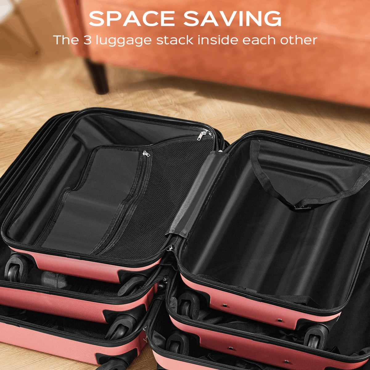 3 Piece Luggage Sets with 6 PC Organize Bags Lightweight Suitcases with Spinner Wheels, Pink