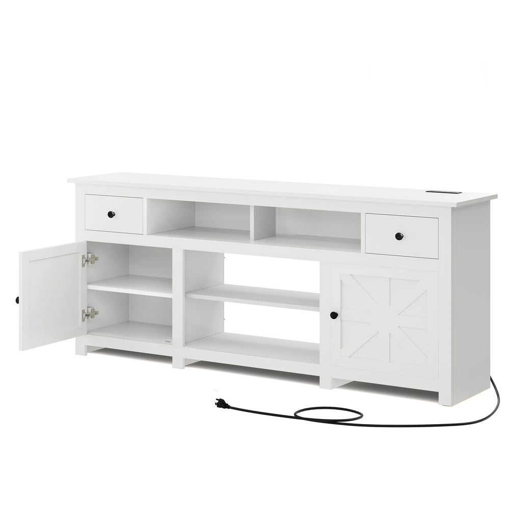 Dextrus Country-style Media Console, TV Cabinet with Built-in Power Socket for Screens up to 80'', Television Stand with Adjustable Divider & Drawer Storage, Vintage TV Unit for Lounge, White