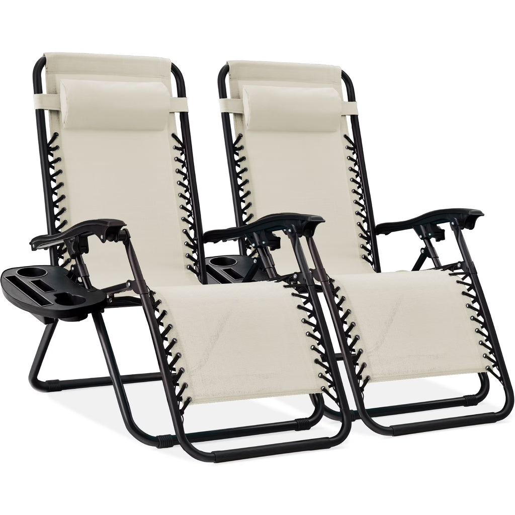Best Choice Products Set of 2 Zero Gravity Lounge Chair Recliners for Patio, Pool w/ Cup Holder Tray - Gray