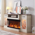 OKD Farmhouse 3-Sided Fireplace TV Stand for 80" TVs, 70" Entertainment Center with Electric Fireplace and Storage Drawers, Antique White