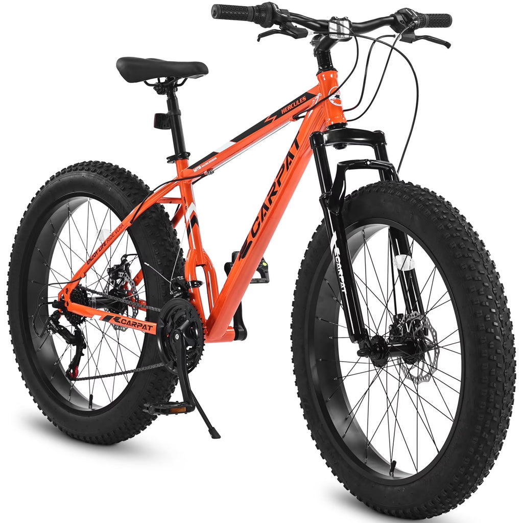 26-Inch Fat Tire Bike for Adults/Teens, Shimano 21-Speed Mountain Trail Bike with Dual Disc Brakes-Black