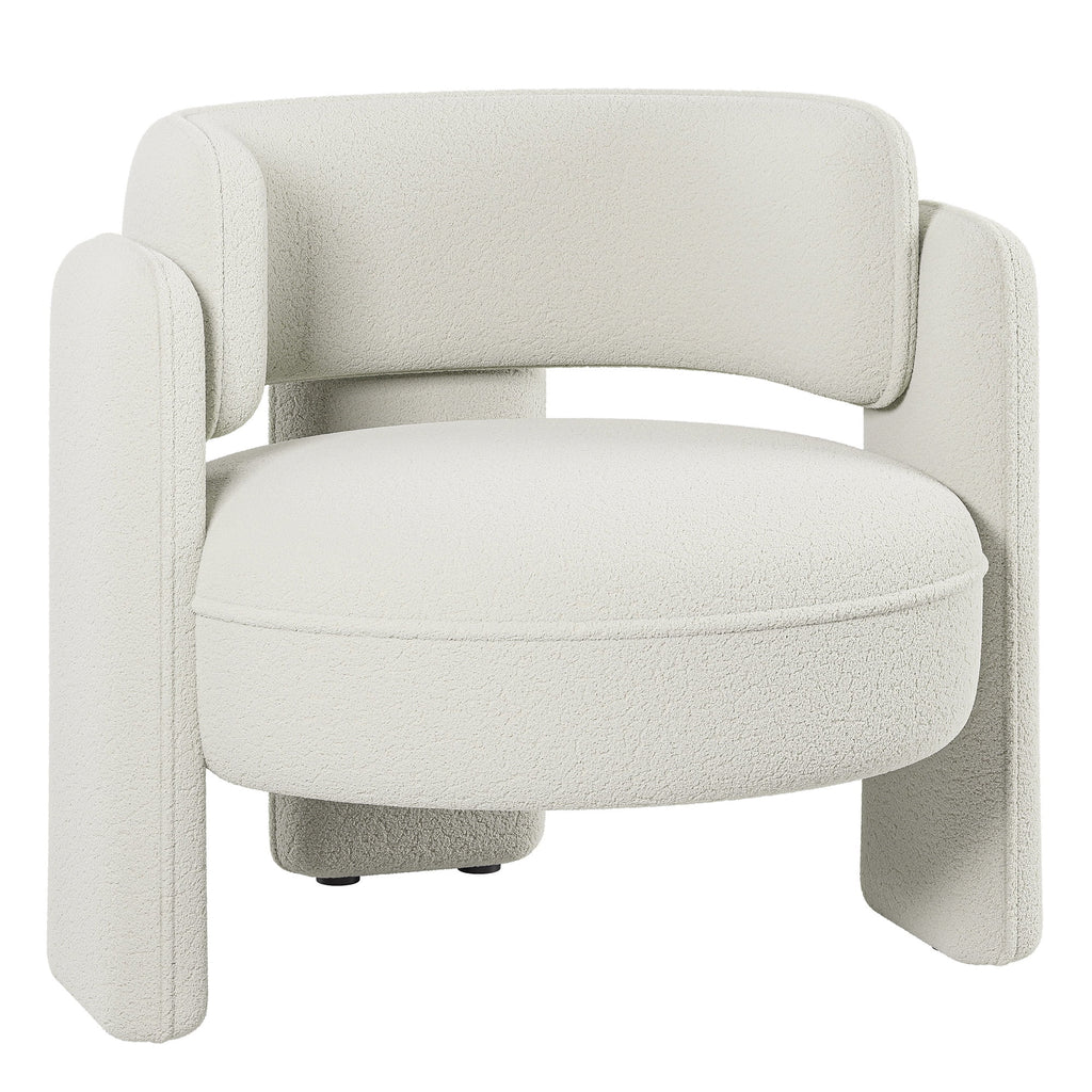 BELLEZE Sherpa Boucle Chair, Modern Barrel Accent Chair Comfy Round Upholstered Armchair Accent Side Chair for Living Room, Bedrooms, Corner - Quinton��White��