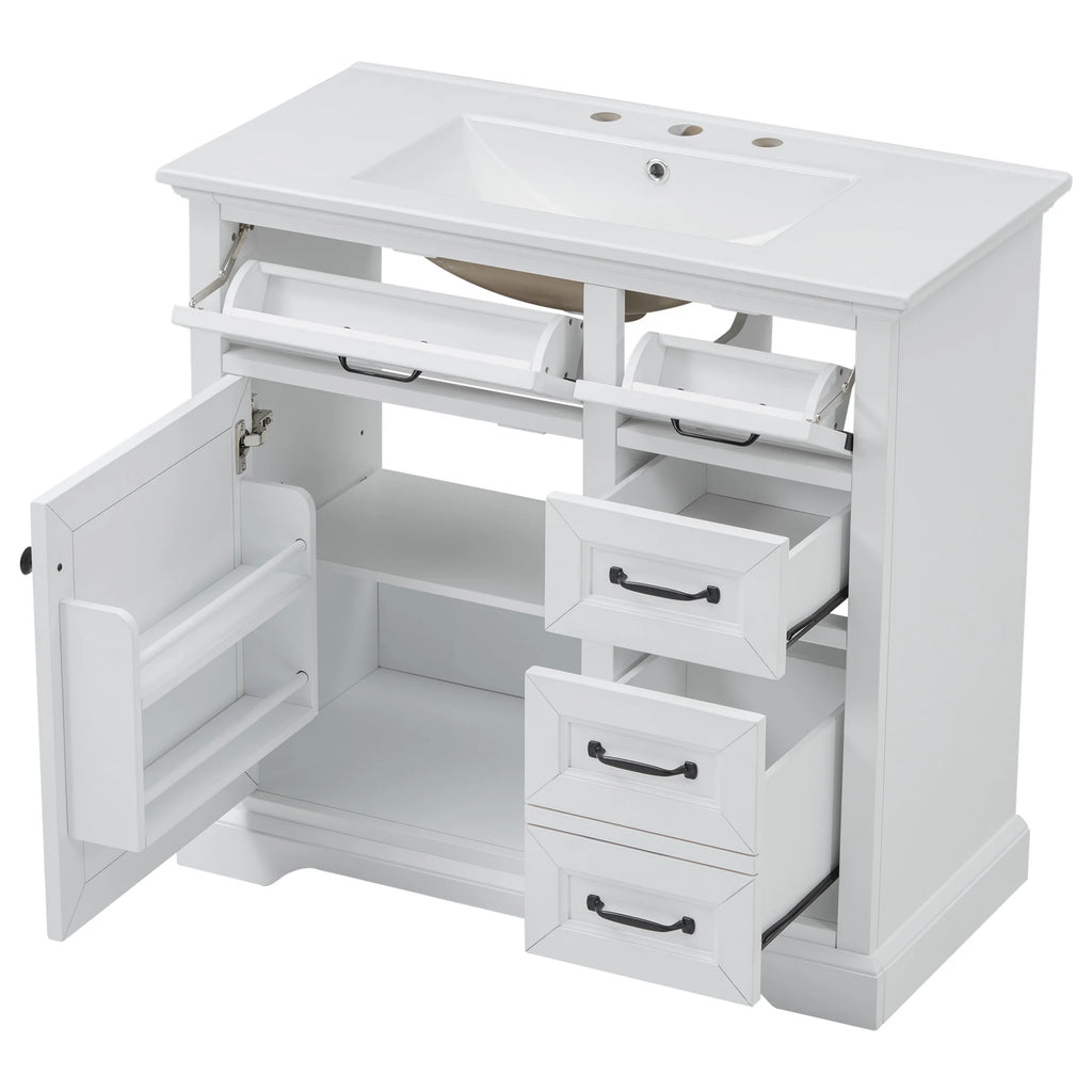 Christopher Knight Home 36" Bathroom Vanity with Sink, Tip-out Drawers, Soft-Close Doors, Grey