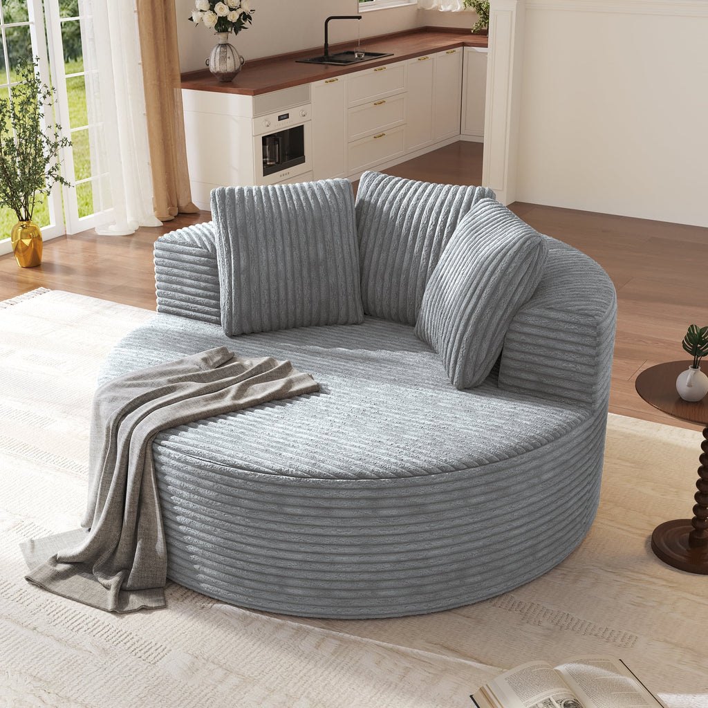 Sodrens Oversized Chaise Lounge Chair Indoor,Upholstered Sofa Bed with Throw Pillows and Armrests,Sleeper Chair for Living Room,Bedroom,Brown,Corduroy