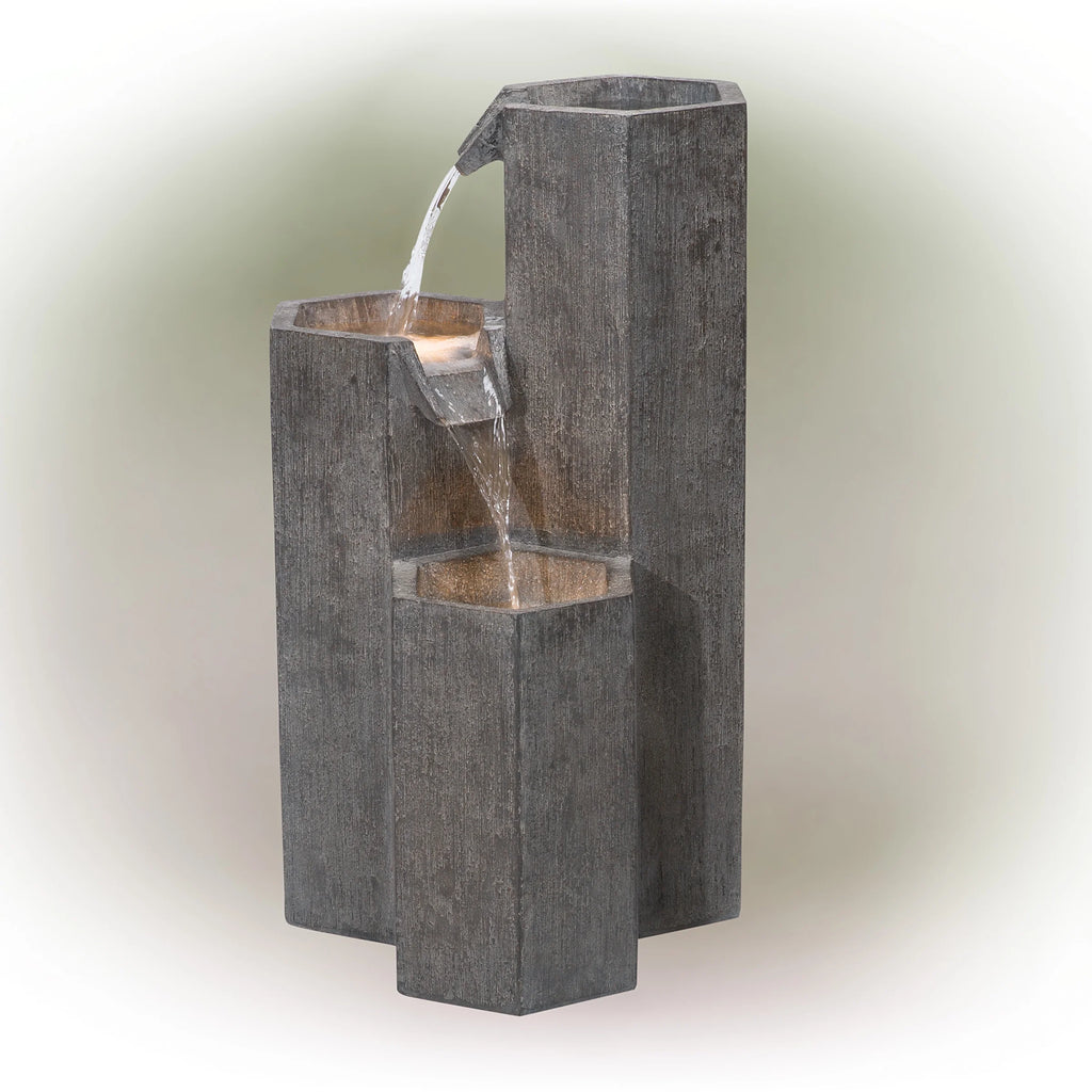Alpine Corporation 25�� Tall Modern 3-Tier Fountain for Indoor / Outdoor Yard Decor with LED Light