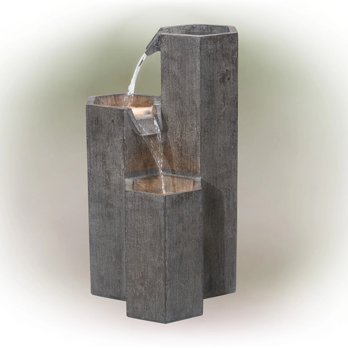 Alpine Corporation 25�� Tall Modern 3-Tier Fountain for Indoor / Outdoor Yard Decor with LED Light
