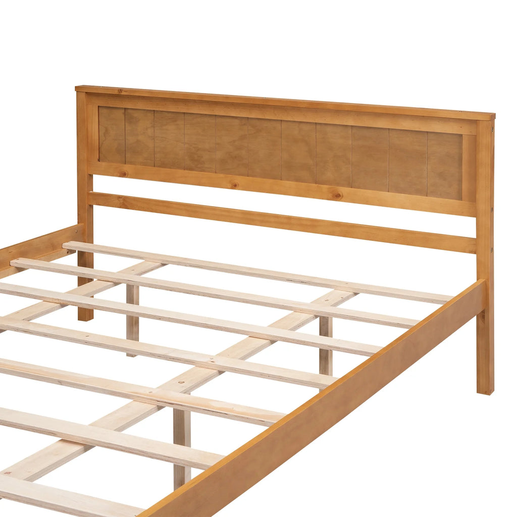 Euroco Twin Platform Bed, Modern Wood Frame Bed with Headboard and Slats for Kids Room, Oak