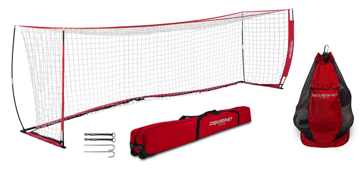 PowerNet 8x4 Ft Soccer Goal Portable Bow Style Net and Large Ball Carry Bag Bundle | Quick Setup Ultra Portable | Full Size Framed Soccer Goal | Perfect for Teams and Coaches