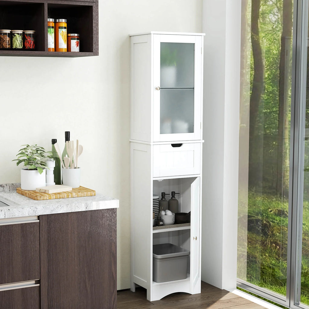 Costway Tall Bathroom Cabinet with Adjustable Shelves Deep Drawer for Living Room Black